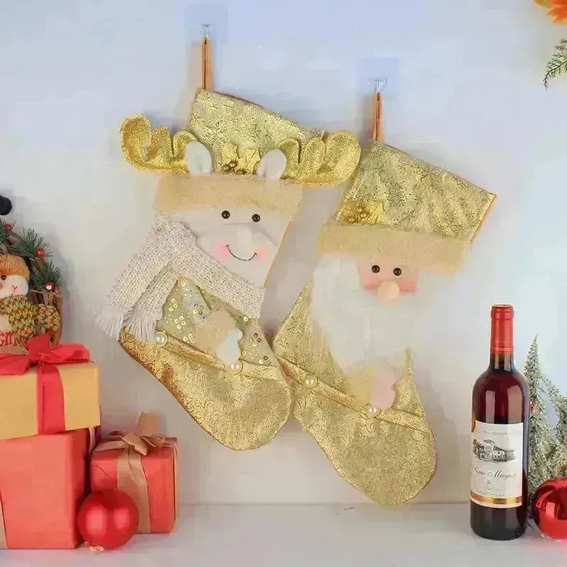 Santa Snowman Gold Christmas Stockings Pendant Candy Bag - EX-STOCK CANADA