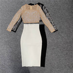 2pcs Beaded Studded Long Sleeve Mesh top and Midi Pencil skirt for work - EX-STOCK Canada