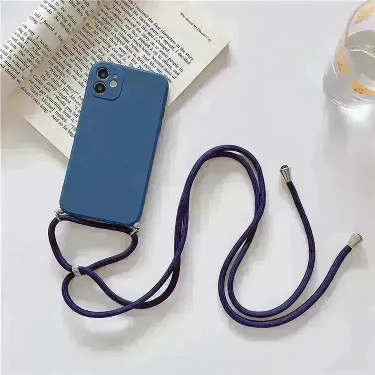 Solid Color Diagonal Lanyard Phone Case Silicone Couple Phone Case - EX-STOCK CANADA
