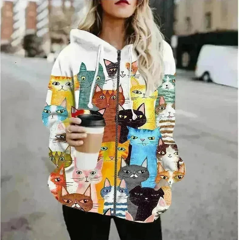 Printed Anime Cartoon Casual Fashion Zip up Hoodie Cardigan women - EX-STOCK CANADA