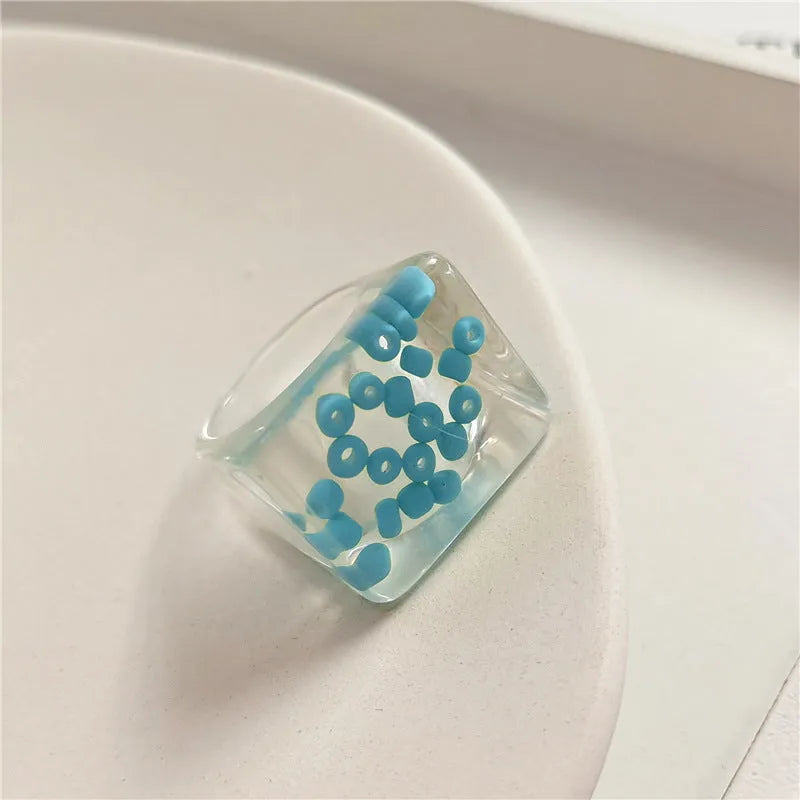 New Transparent Resin Ring Fruit Square Ring Acrylic Ring - EX-STOCK CANADA