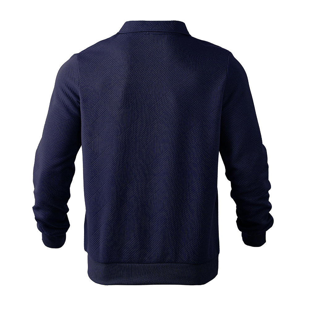 Lapel Jacquard Half-zipper Sweatshirt Fashion Solid Color Long-sleeved Tops For Men Clothing EX-STOCK Canada 