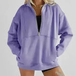 Women's Half Zipper Pocket Fashion Casual Exercise Oversized Sweatshirt Pullover - EX-STOCK CANADA
