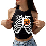 Halloween Printed Skeleton Skull Vest crop Top For Women - EX-STOCK CANADA