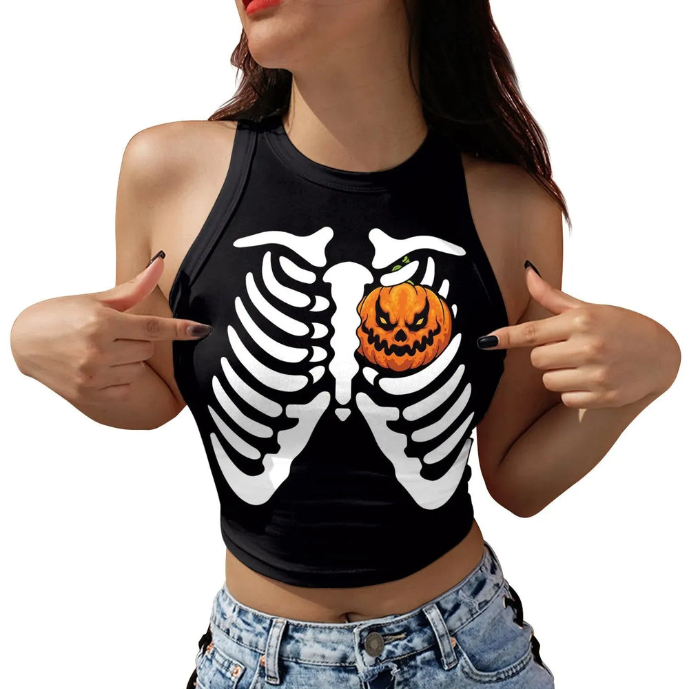 Halloween Printed Skeleton Skull Vest crop Top For Women - EX-STOCK CANADA