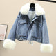 Furry Collar Denim Pie Overcoming Loose Plus Fleece Jacket Women EX-STOCK Canada 