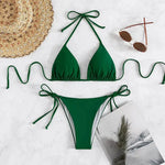 Pure Color Tied Halter Bikini Swimsuit - EX-STOCK CANADA