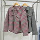 Casual Houndstooth Lapel Tweed Button long sleeve shirt tops for women - EX-STOCK Canada