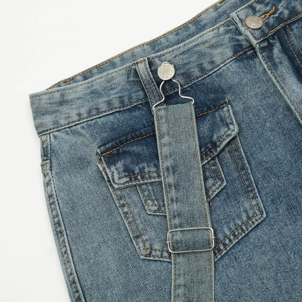 Ribbon Design Multi-pocket Workwear Denim Trousers Men Jeans - EX-STOCK Canada