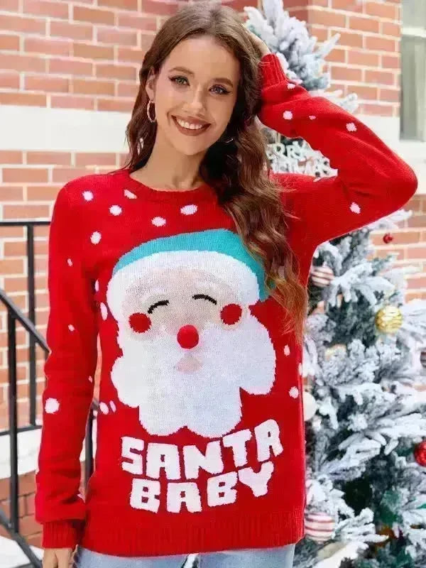 Women's Tops Santa Pullover Sweater Autumn And Winter Letter Embroidery Christmas Red Sweaters Long Sleeve Crew Neck Clothes - EX-STOCK CANADA