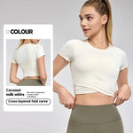 Cross Pleated Yoga Clothing Top Workout Clothes Short Sleeve - EX-STOCK CANADA