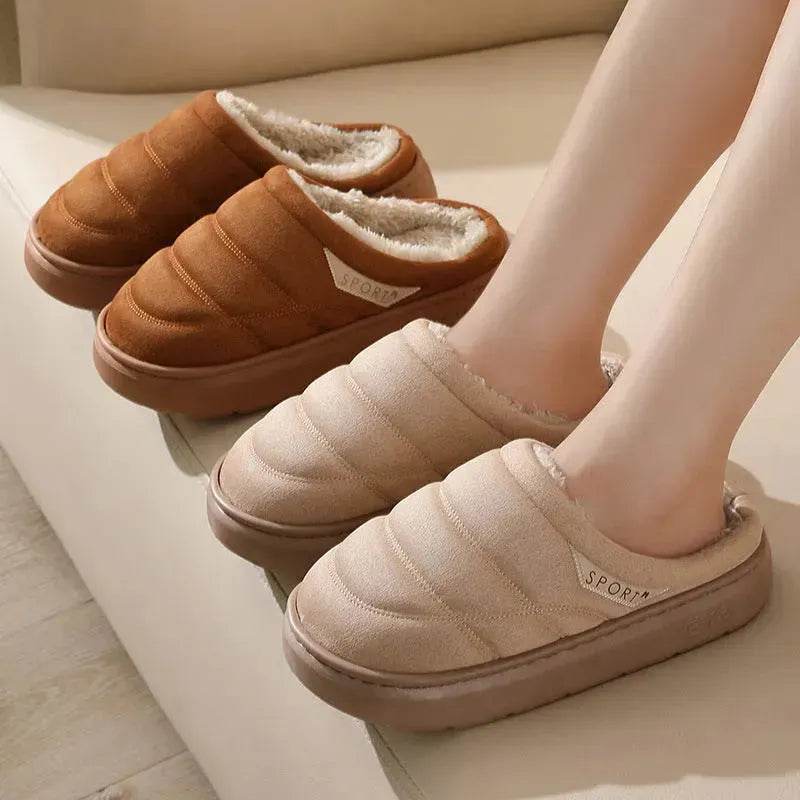 Fashion Solid Plush Slipper Winter Warm Indoor Floor Bedroom Home Slippers For Couple Thick-soled House Shoes Women Men - EX-STOCK Canada