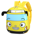 Yellow backpack with cartoon face design on a white background