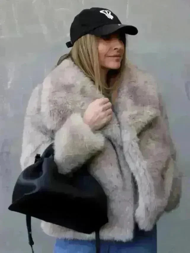 Winter Plush Open front Coat Thick lapel Outwear Faux Fur Coat women - EX-STOCK CANADA