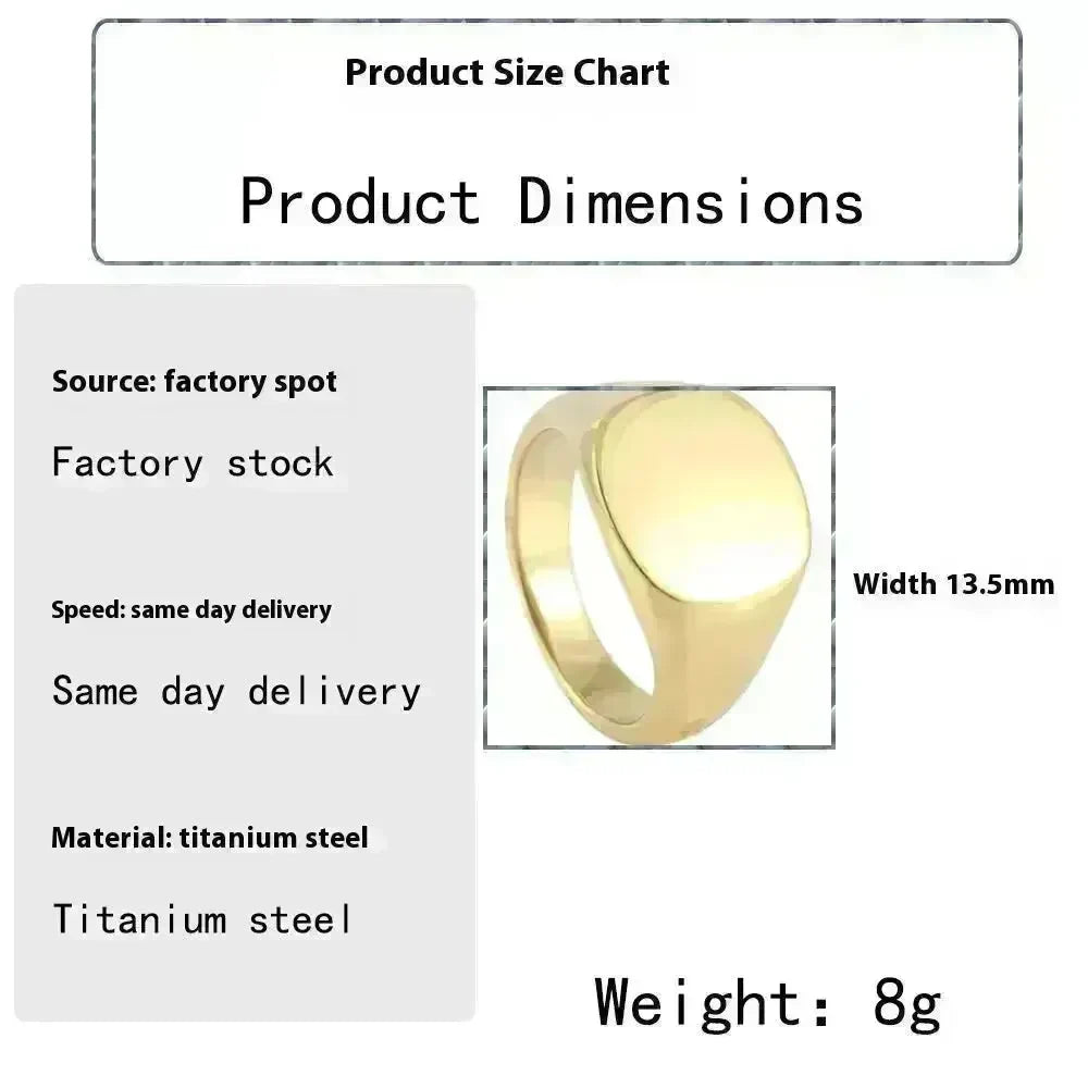 European And American Style Minimalist Titanium Steel Smooth Seal Ring for Men and Women - EX-STOCK CANADA