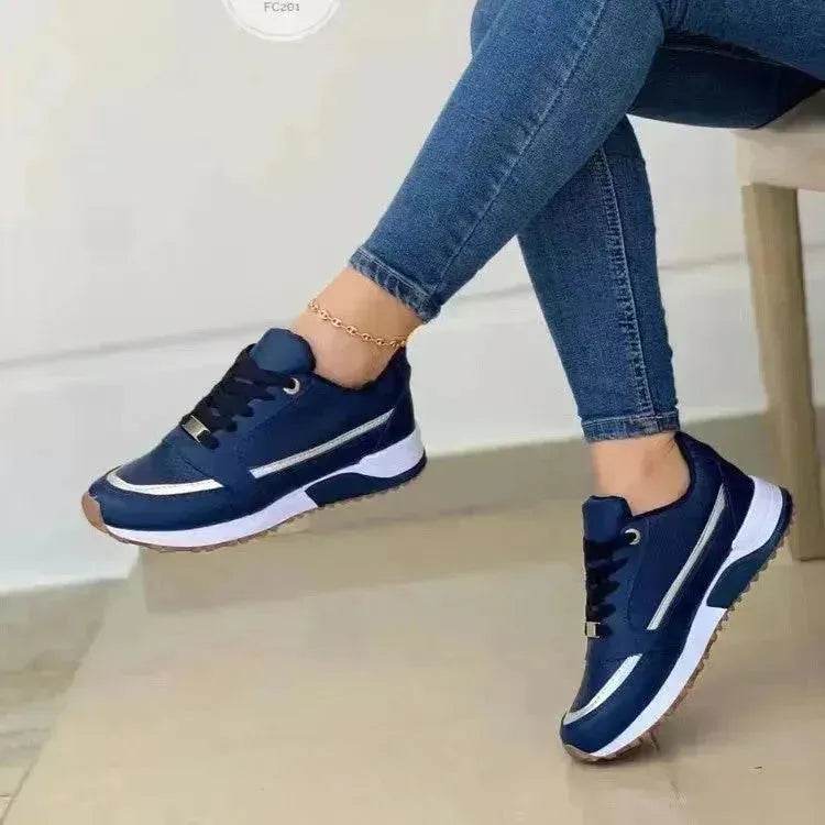 Fashionable Casual Lace-up Flat Shoes Women Shallow Round Toe Sports Outing Work Sneakers - EX-STOCK Canada