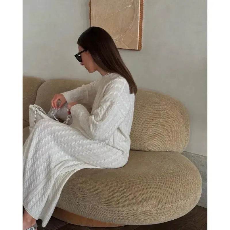 Loose Woolen Midi Twisted Knitted Thick Winter sweater Dress - EX-STOCK Canada