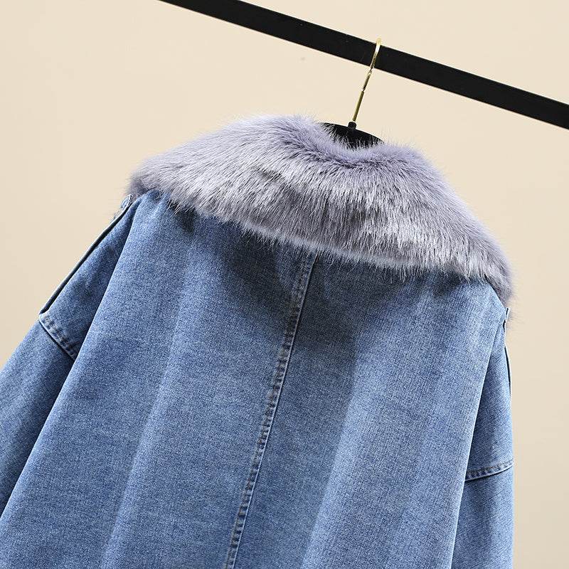 Furry Collar Denim Pie Overcoming Loose Plus Fleece Jacket Women EX-STOCK Canada 