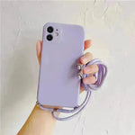 Solid Color Diagonal Lanyard Phone Case Silicone Couple Phone Case - EX-STOCK CANADA