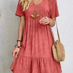 Summer Beach  V-neck Dresses Women's Loose Casual Short-sleeved Loose Skater Dress for Chic Ladies - EX-STOCK CANADA