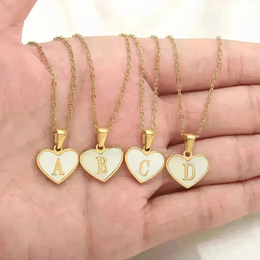 26 Letter Heart-shaped Necklace White Shell Love Clavicle Chain Fashion Personalized Necklace For Women Jewelry Valentine's Day - EX-STOCK CANADA