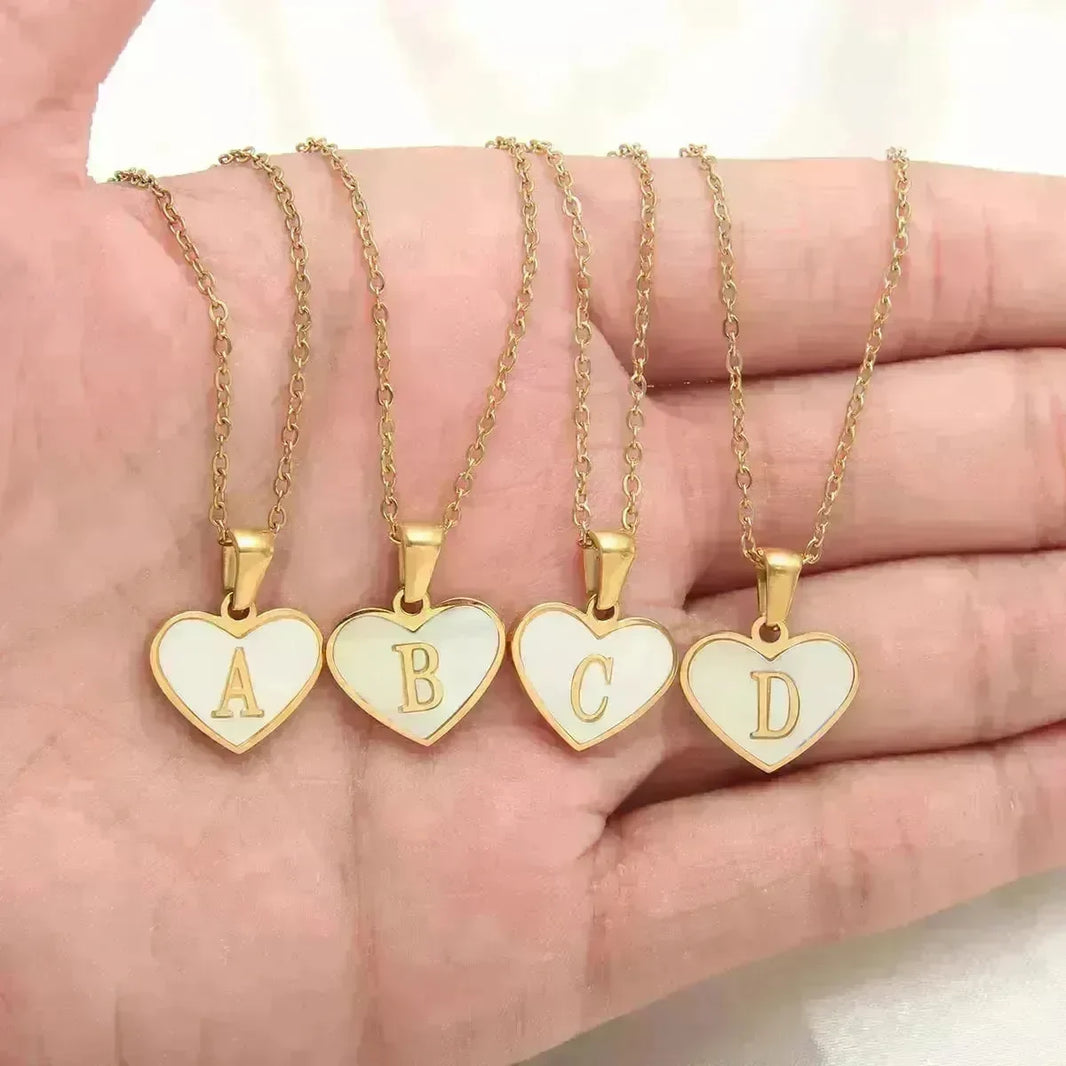 26 Letter Heart-shaped Necklace White Shell Love Clavicle Chain Fashion Personalized Necklace For Women Jewelry Valentine's Day - EX-STOCK CANADA