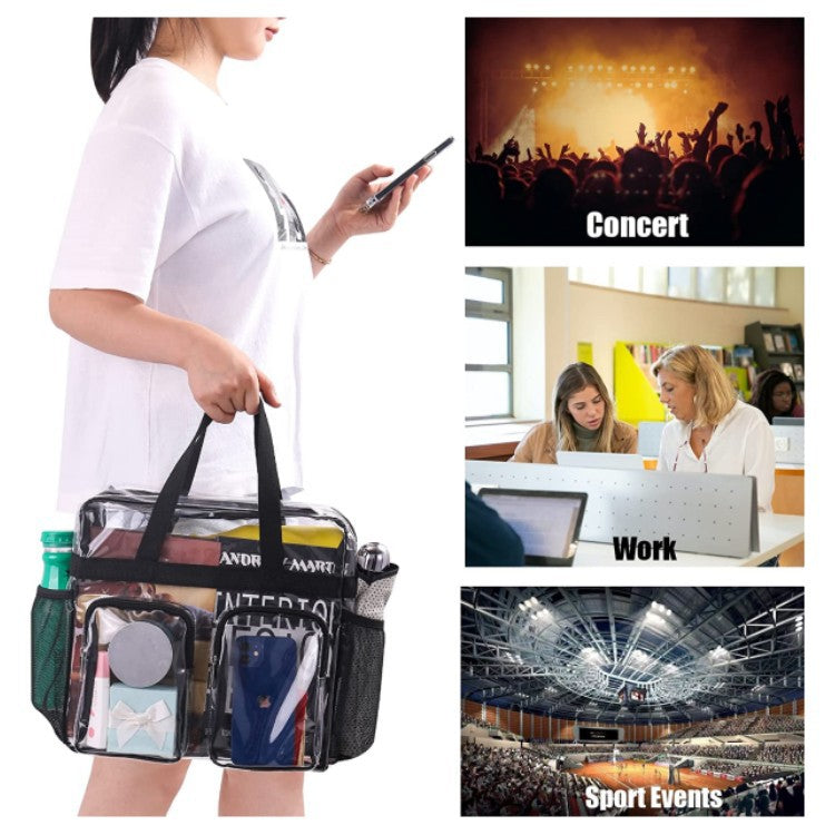 Clear PVC Multi-Pocket Tote & Crossbody Bag – Stadium Approved, Transparent Handbag for Women