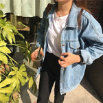 Casual Unisex Loose student bf style blue denim jacket women - EX-STOCK CANADA