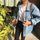 Casual Unisex Loose student bf style blue denim jacket women - EX-STOCK CANADA