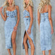 Women's Fashion Personalized Sleeveless Sling Denim Split Midi fitted Dress - EX-STOCK Canada