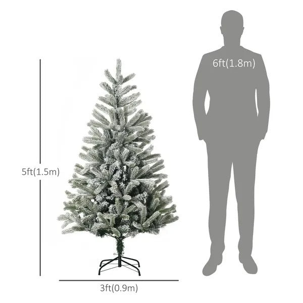 5ft Artificial Snow-Flocked Tree Holiday Home Indoor Christmas Decoration With Metal Feet, Green EX-STOCK Canada 