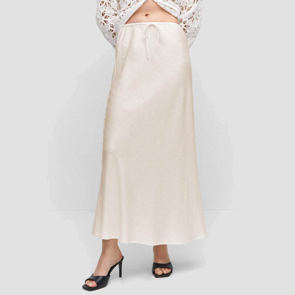 High Quality Satin Silk High Waist Drawstring Lace-up Solid Women Satin Midi Skirt - EX-STOCK Canada