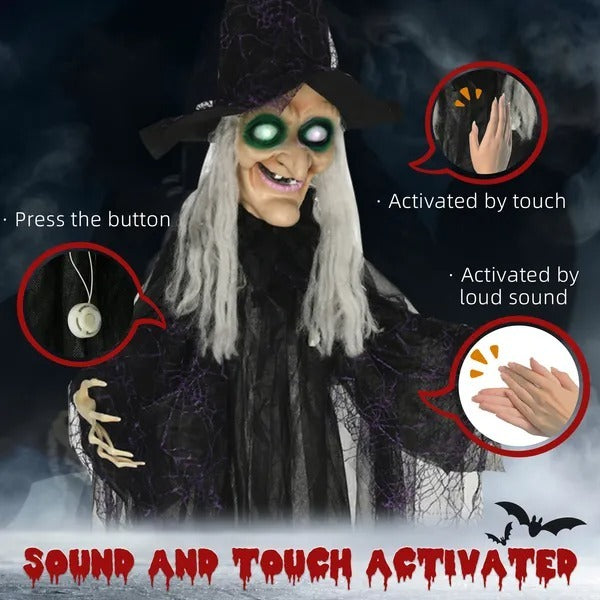 6' Life Size Black Witch Outdoor Halloween Decoration, Halloween Prop W Light Up Eyes EX-STOCK Canada 