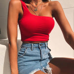 Casual Summer tops One shoulder crop tank top ladies - EX-STOCK Canada