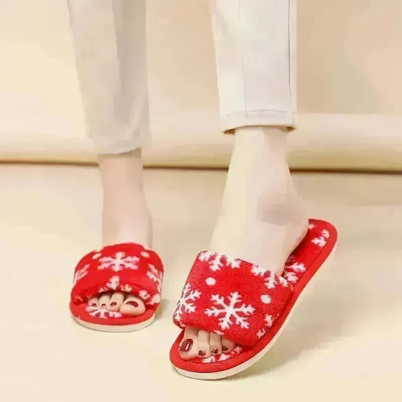 Christmas Tree Home Slippers Fashion Floor Bedroom Open-toe Plush Slippers For Women Fuzzy House Shoes - EX-STOCK CANADA