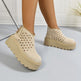 Women's Perforated Platform Ankle Boots, Back Zipper Breathable Wedge Booties, Casual Chunky Sole Cutout Boots 
