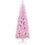 6 FT Snow Flocked Artificial Christmas Tree, Pencil Xmas Tree With Realistic Branches, Auto Open And Steel Base, Pink EX-STOCK Canada 