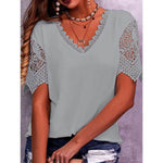 Summer Lace Tops Loose V Neck Short Sleeve Casual top - EX-STOCK Canada