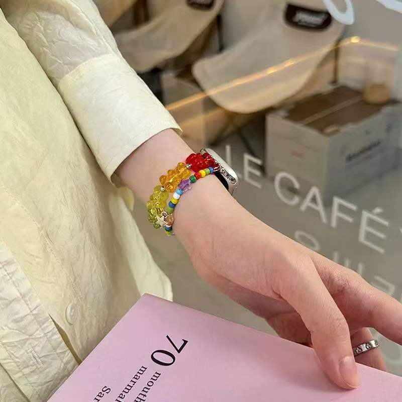 Rainbow Bear Watch Strap for Huawei – front view showing rainbow bear and starfish charms