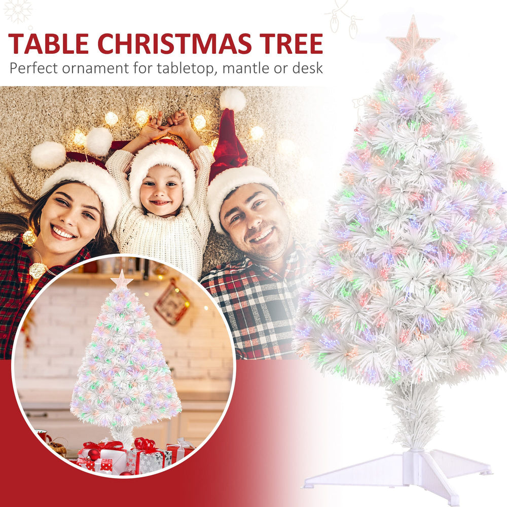 2.5FT Prelit Artificial Tabletop Christmas Tree With Fibre Optics Holiday Home Xmas Decoration For Table And Desk White EX-STOCK Canada 