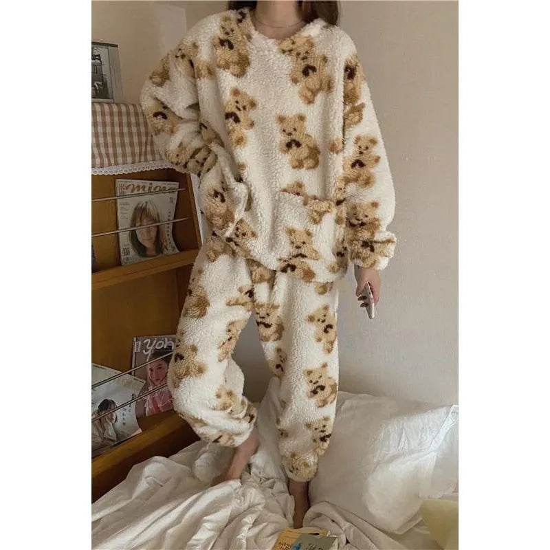 Polar Bear Fleece Winter Home Lounge wear Pajamas Set Women - EX-STOCK Canada