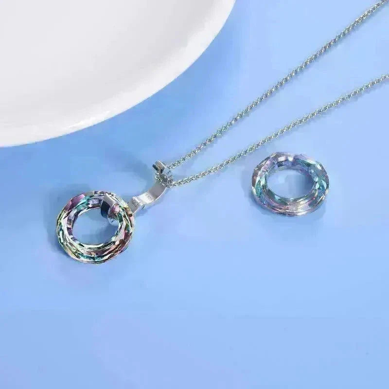 925 Silver Circle Crystal Pendant Necklace for Women Girls - EX-STOCK CANADA