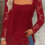 Fashionable Evening Top for Women Square Neck Long Sleeve Lace top Long Top for Women - EX-STOCK CANADA