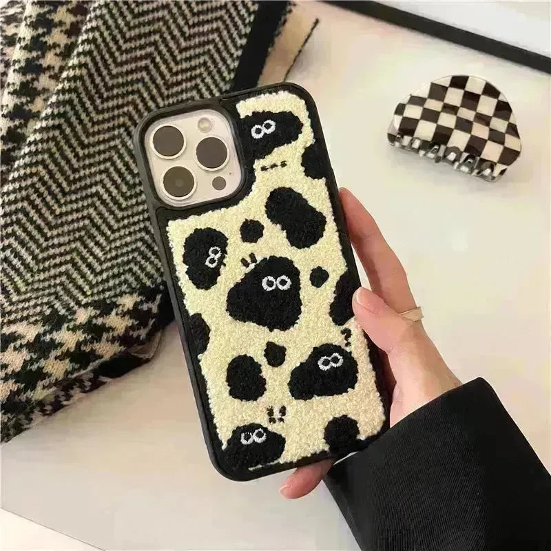 Plush Embroidery Cute Briquettes Silicone iphone Case women - EX-STOCK CANADA