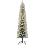 7ft Artificial Prelit Christmas Tree With Warm White LED Light, Snow Flocked Branches, Metal Base, Pencil Xmas Tree EX-STOCK Canada 