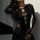 Women's Multi-Hollow Round Neck Long Sleeve Jumpsuit – Black (S/M/L)