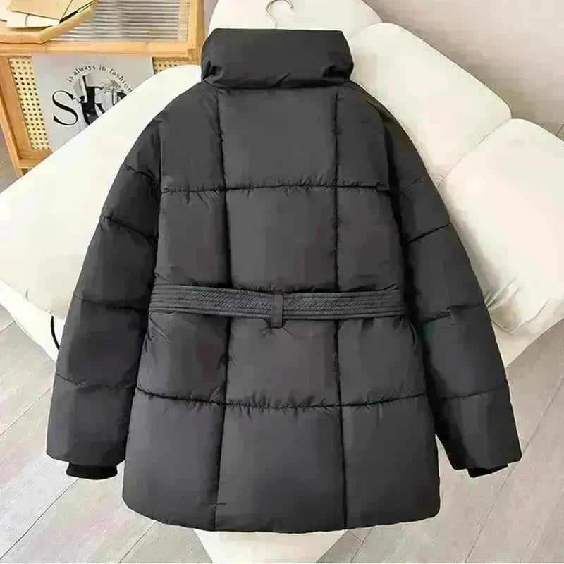 Winter Plaid Sewing Lapel Coat With Lace-up Design Fashion Loose Solid Thick Jacket Outerwear Women's Clothing - EX-STOCK CANADA