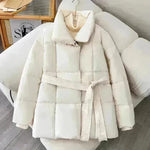 Winter Plaid Sewing Lapel Coat With Lace-up Design Fashion Loose Solid Thick Jacket Outerwear Women's Clothing - EX-STOCK CANADA