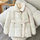 Winter Plaid Sewing Lapel Coat With Lace-up Design Fashion Loose Solid Thick Jacket Outerwear Women's Clothing - EX-STOCK CANADA