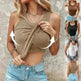 Cotton Round Neck Vest Top Summer Casual Solid Color Bottom Sleeveless Tank Top  For Women - EX-STOCK CANADA